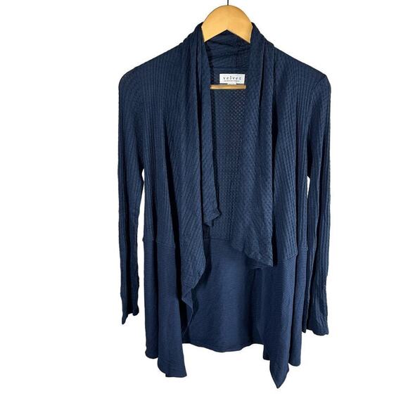 Velvet by Graham & Spencer Textured Open Waterfall Cardigan Size XS Navy - Picture 1 of 6